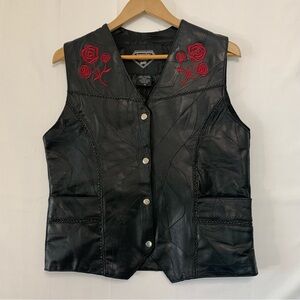 DIAMOND PLATE Black Leather Embroidered Vest Size Medium